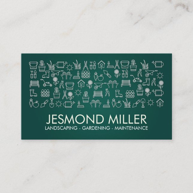 Carte De Visite Services de jardinage - icônes blanches sur vert é (Devant)