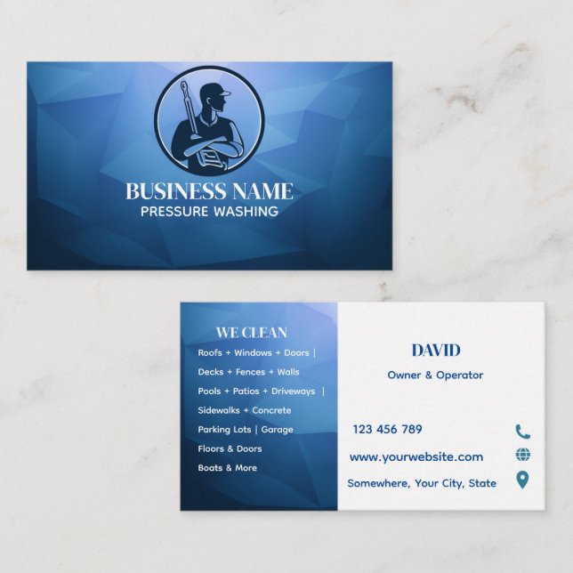 Carte De Visite Services de lavage de pression professionnel bleu (Devant / Derrière)