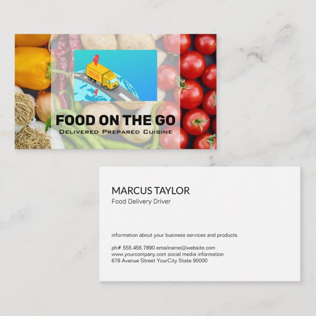 Carte De Visite Services de livraison alimentaire | Camion | Produ (Devant / Derrière)