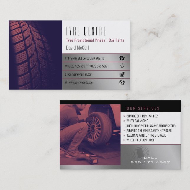 Carte De Visite Services de magasin de pneus | Pièces de voiture (Devant / Derrière)