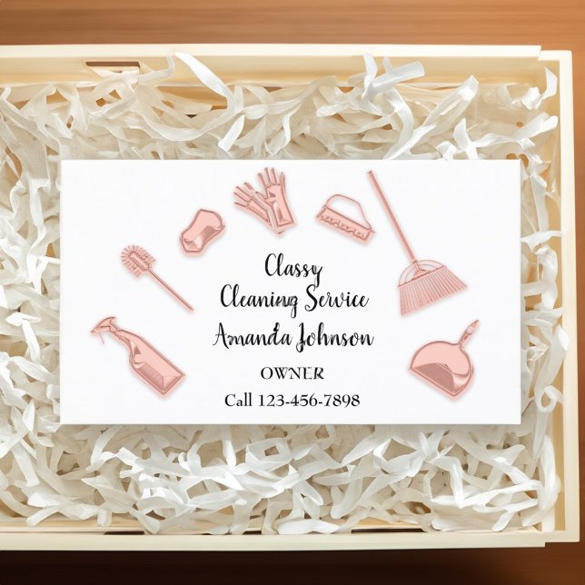 Carte De Visite Services de nettoyage de la maison Gold Logo Maid  (House Cleaning Services Gold Logo Maid White Business Card)