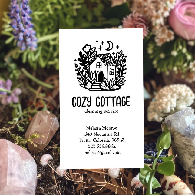 Carte De Visite Services de nettoyage de la maison mignonne Accuei (House Cleaning Services Cute Home Hand Drawn Logo Business Card
)