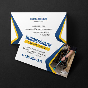 Carte De Visite Services de nettoyage de maison bleue Bureau Femme