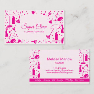 Carte De Visite Services de nettoyage de maison de ménage rose pro