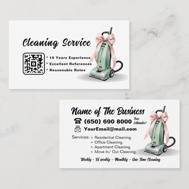 Carte De Visite Services de nettoyage de maisons à vide vert (Devant / Derrière)
