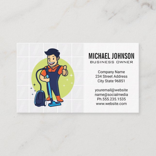 Carte De Visite Services de nettoyage des maisons | Homme avec vid (Devant)