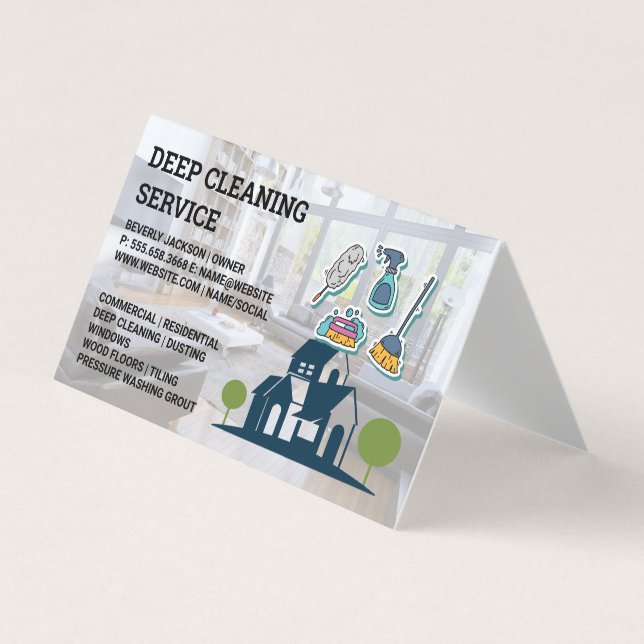 Carte De Visite Services de nettoyage | Icônes Outils de nettoyage (Devant)