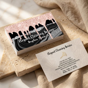 Carte De Visite Services de nettoyage Luxe Rose Blush et Argent