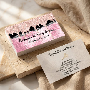 Carte De Visite Services de nettoyage Luxe Rose Blush et Argent