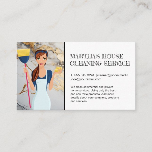 Carte De Visite Services de nettoyage | Maid avec chambre (Devant)