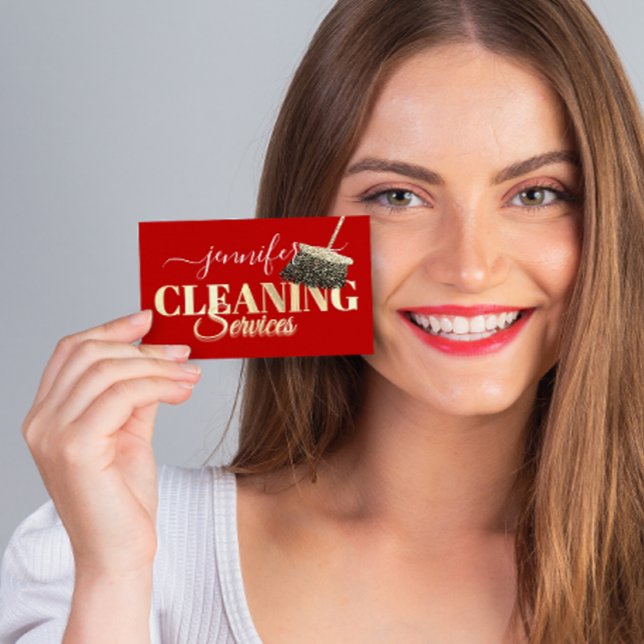 Carte De Visite Services de nettoyage Maid Gold Red Washing (Créateur téléchargé)