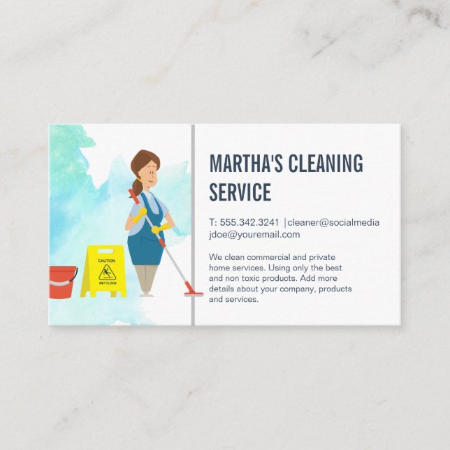 Carte De Visite Services de nettoyage | Maid with mope (Devant)