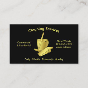Carte De Visite Services de nettoyage maison simple Noir et Or