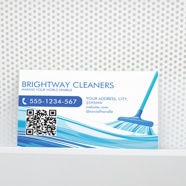 Carte De Visite Services de nettoyage professionnel Broom bleu Cod (Créateur téléchargé)