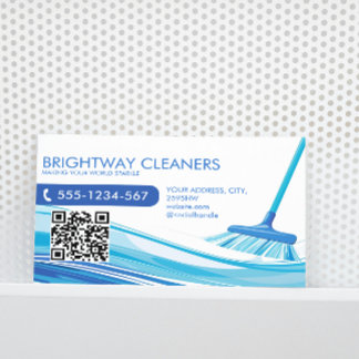 Carte De Visite Services de nettoyage professionnels Code QR Blue 