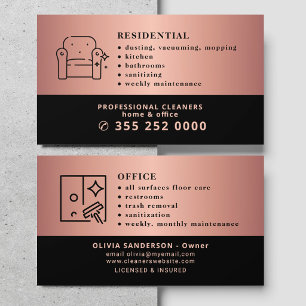 Carte De Visite Services de nettoyage professionnels or rose noir