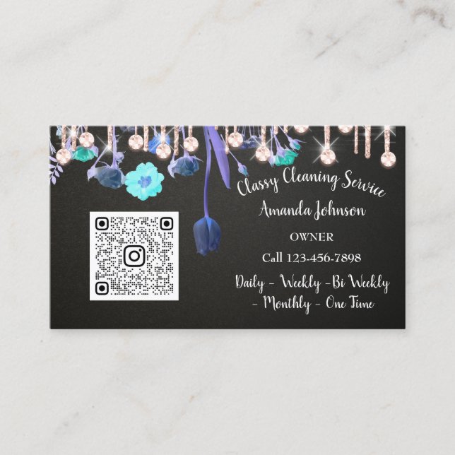 Carte De Visite Services de nettoyage Rose Lecteurs domestiques QR (Devant)