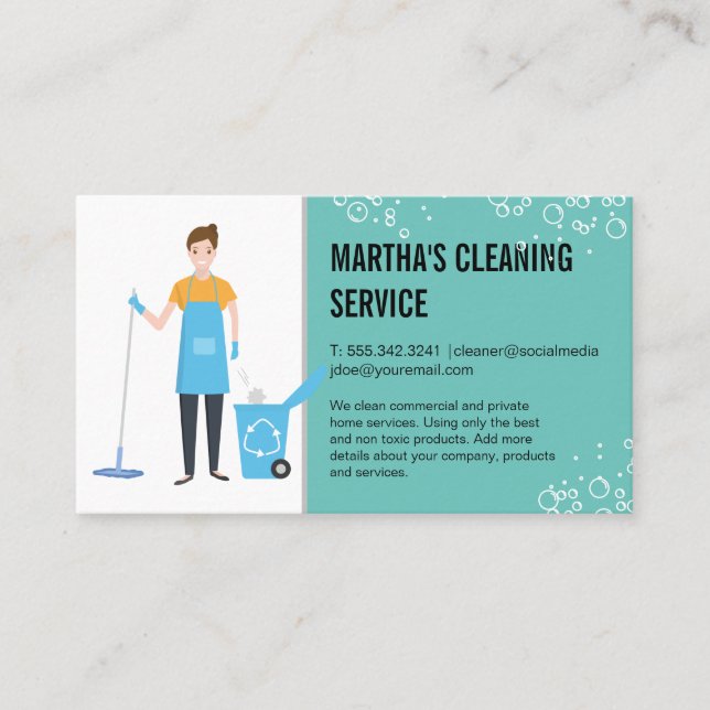 Carte De Visite Services de nettoyage | Travailleur de nettoyage | (Devant)