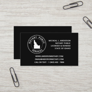 Carte De Visite Services de notaire public de l'Idaho
