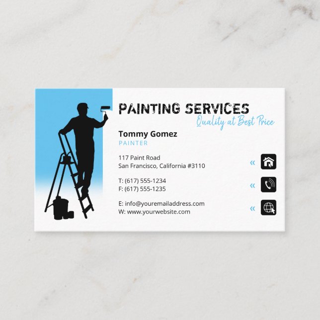 Carte De Visite Services de peinture | Peintre au travail bleu cie (Devant)