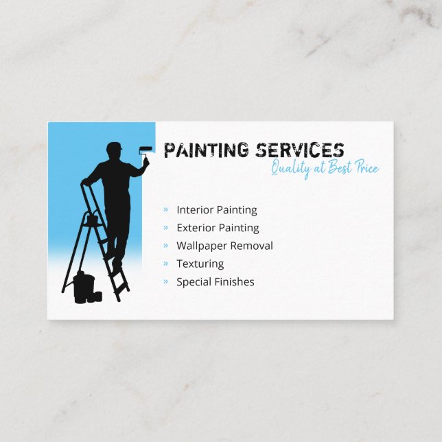 Carte De Visite Services de peinture | Peintre au travail bleu cie (Dos)