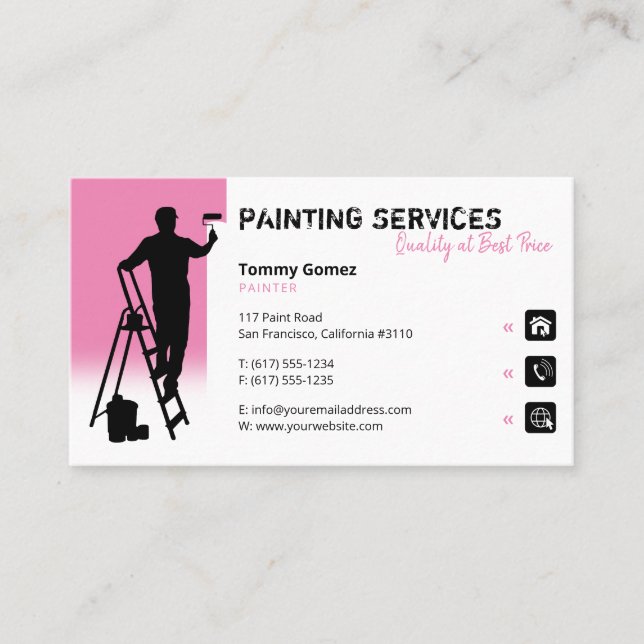 Carte De Visite Services de peinture | Peintre au travail rose (Devant)