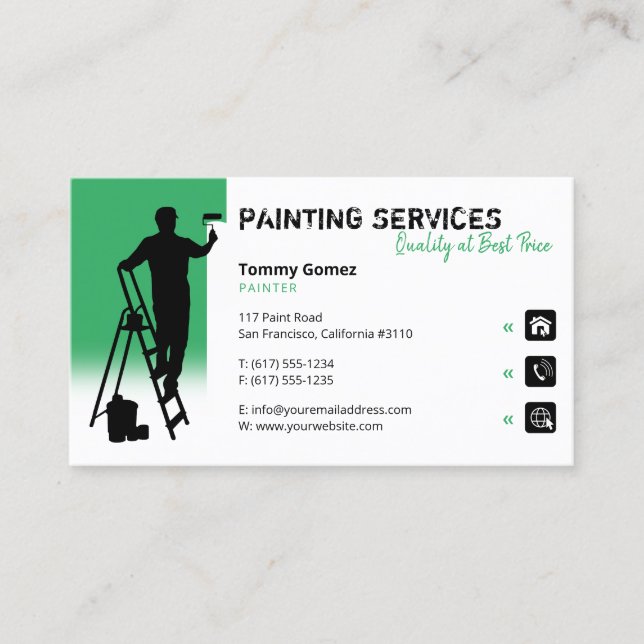 Carte De Visite Services de peinture | Peintre au travail vert de  (Devant)