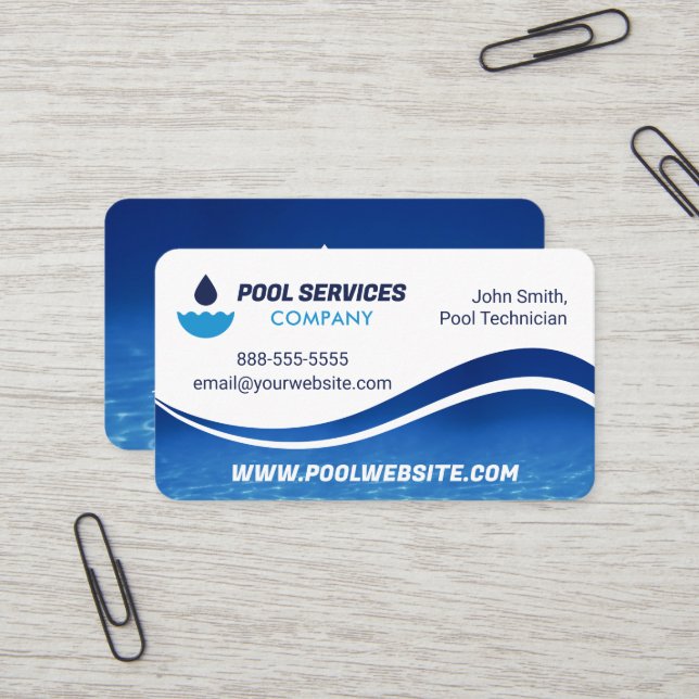 Carte De Visite Services de pool | Vague d'eau bleue | Piscine (Devant/Arrière en situation)