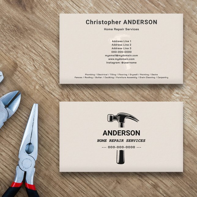 Carte De Visite Services de réparation du marteau et de la maison (Hammer & Home Repair Services Business Card)