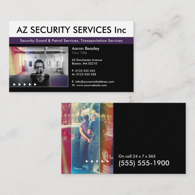 Carte De Visite Services de sécurité | Police privée (Devant / Derrière)
