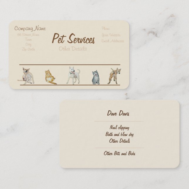 Carte De Visite services de toilettage et de soins pour chiens (Devant / Derrière)