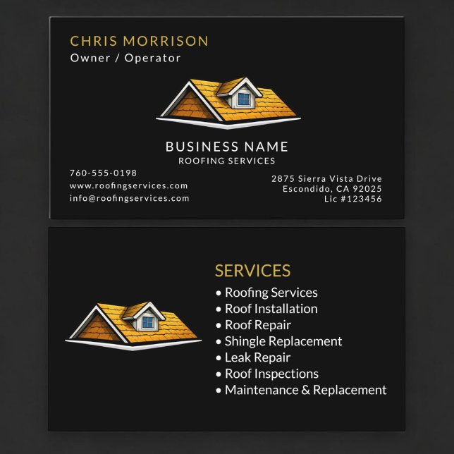 Carte De Visite Services de Toiture Black Roofer Professionnel (Créateur téléchargé)