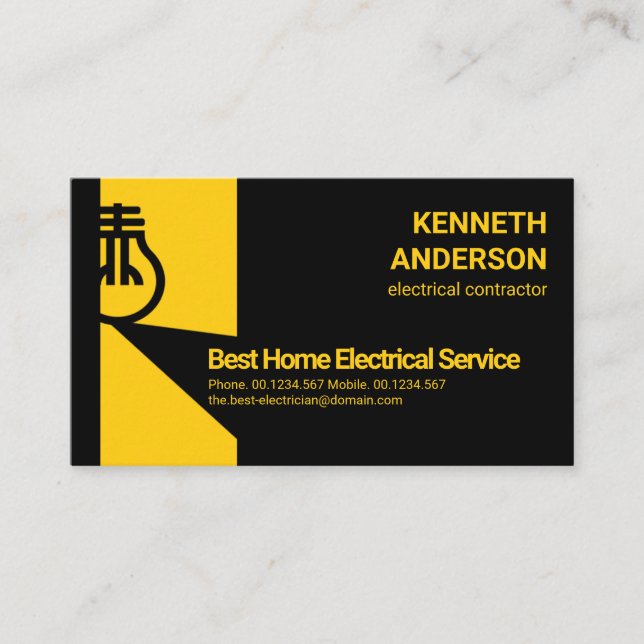 Carte De Visite Services d'électricien en ampoule électrique en gr (Devant)