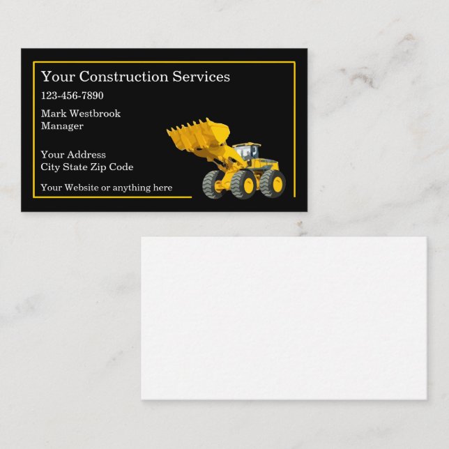 Carte De Visite Services d'équipement d'excavation de construction (Devant / Derrière)