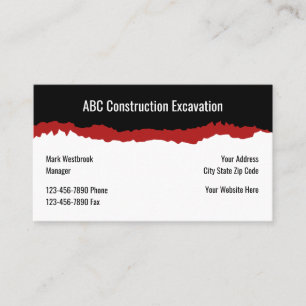 Carte De Visite Services d'excavation de construction