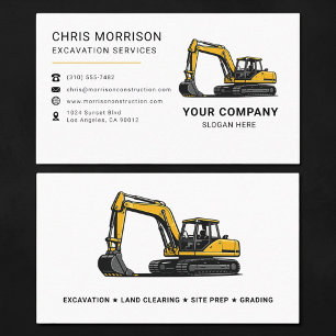 Carte De Visite Services d'excavation Excavatrice Construction