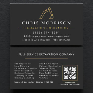 Carte De Visite Services d'excavation professionnels Code QR 