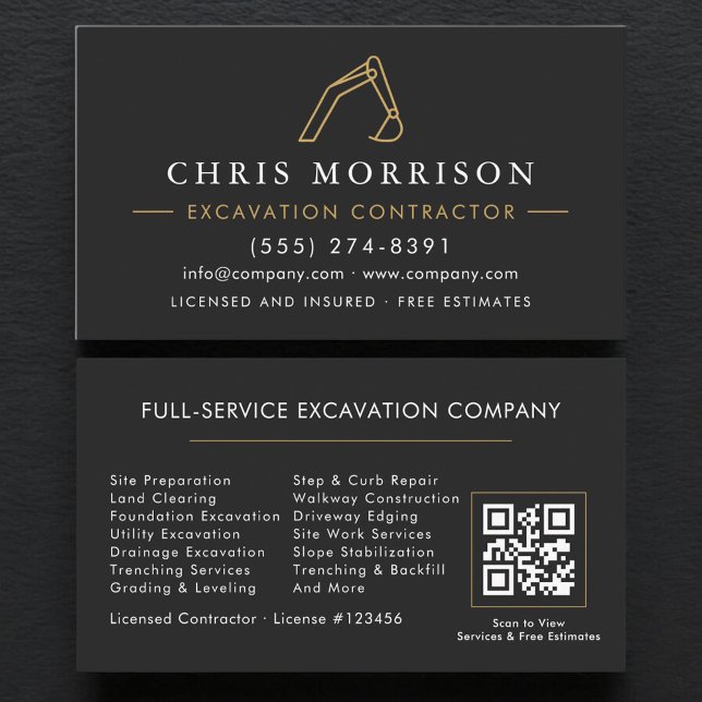 Carte De Visite Services d'excavation professionnels Code QR  (Créateur téléchargé)