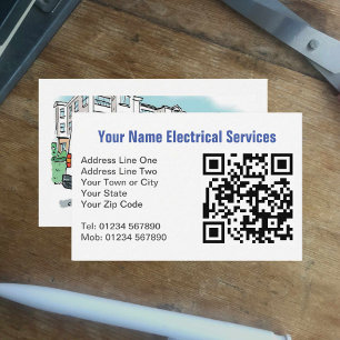 Carte De Visite Services électriques avec nom sur Van Plus QR Code