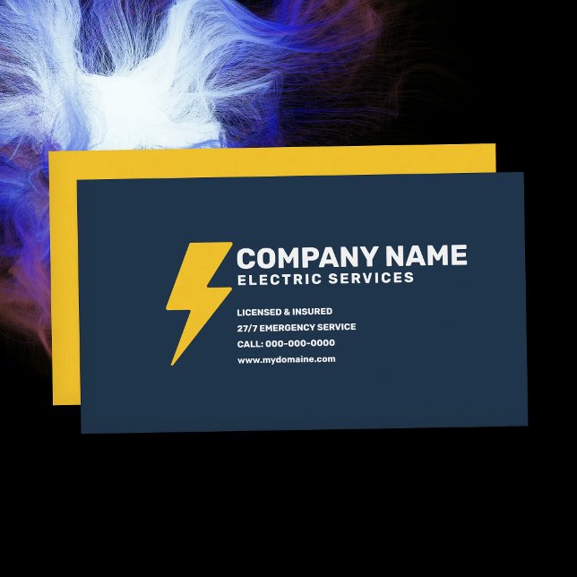 Carte De Visite Services Électriques - Bleu & Jaune (Electric Services - Blue & Yellow Business Card)