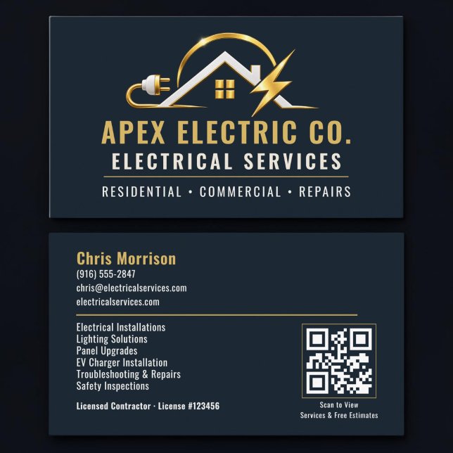 Carte De Visite Services professionnels de code QR électricien (Créateur téléchargé)