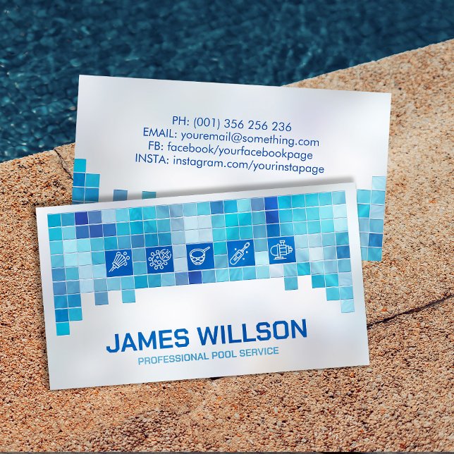 Carte De Visite Services professionnels de nettoyage de piscine (Créateur téléchargé)