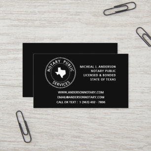 Carte De Visite Services publics de notaire du Texas