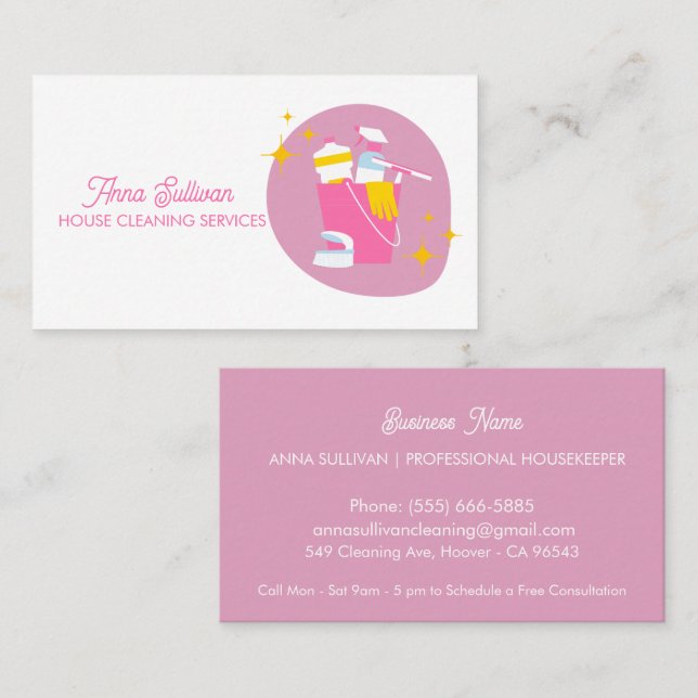 Carte De Visite Services simples de nettoyage de maisons roses (Devant / Derrière)