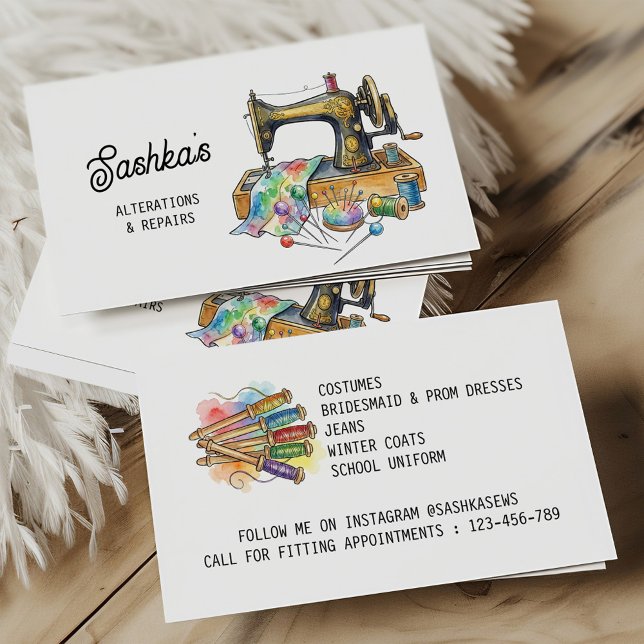 Carte De Visite Sewing Alterations & Repairs Colorful Eclectic (Sewing Business Card with Colorful Vintage Sewing Machine)
