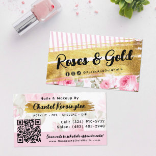 Carte De Visite Shabby Blush Aquarelle Rose Gold Social QR Code