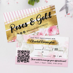 Carte De Visite Shabby Blush Watercolor Roses Gold QR Rendez-vous