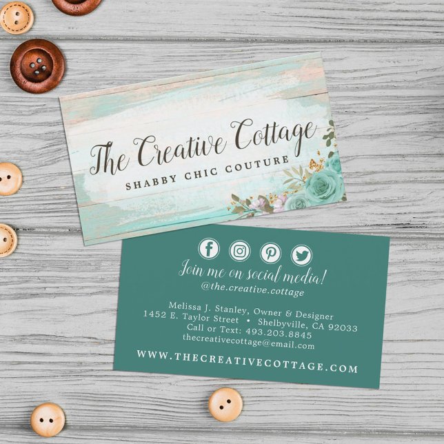 Carte De Visite Shabby Chic Floral Bois Rustique Médias sociaux Ic (Créateur téléchargé)