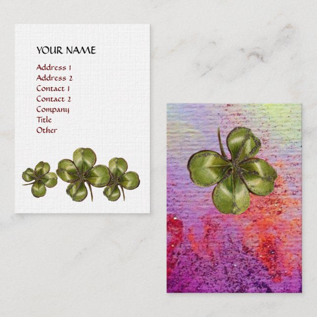 Carte De Visite SHAMROCK blanc violet rouge floral Lınen (Devant / Derrière)