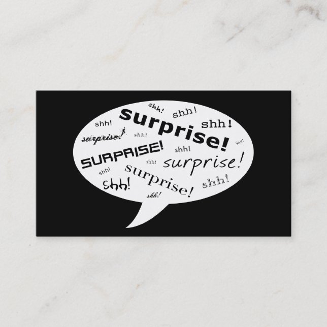 Carte De Visite shh c'est une bulle comique de fête surprise (Devant)